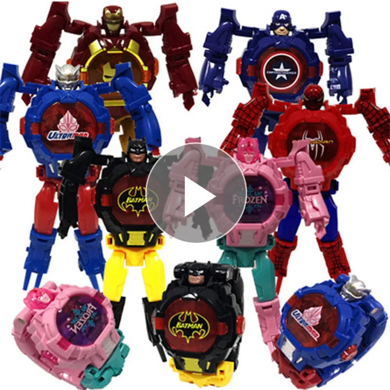 Light Digital Time Cartoon Robot Transformation Wristwatch Toy Mecha Robot Electronic Watch Children Sports Cartoon Watches Kids