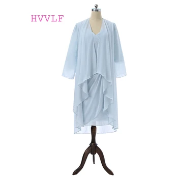 

Sky Blue 2019 Mother Of The Bride Dresses Sheath Chiffon Embroidery With Jacket Groom Plus Size Mother Dresses For Wedding