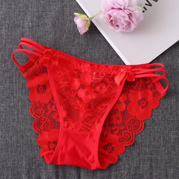 

Women Sexy Lace Floral Panties Thongs Breathable Briefs Hollow Bandage Bow G-string Lingerie Female Fashion Lace Underwear