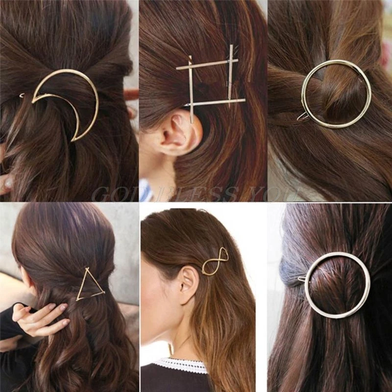 13 Styles Women Metal Alloy Minimalist Hair Clip Hollow Geometric Triangle Bowknot Lips Shape Hairpins Ponytail Holder Clamp