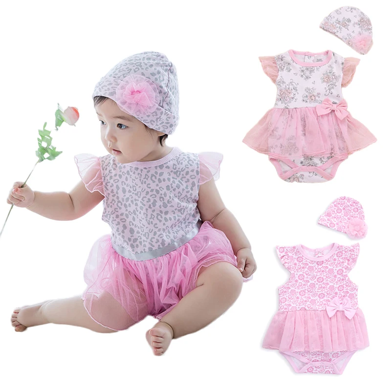Summer Baby Girl Romper Dress+Hat Newborn Cute Floral Cotton Rompers