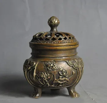 

wedding decoration 5" marked old china chinese fengshui bronze lotus statue incense burner Censer