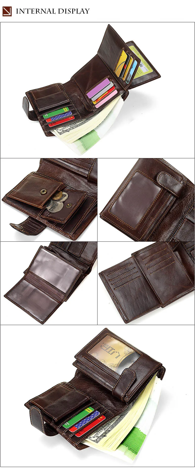 couro genuíno curto carteiras masculino multifuncional bolsa