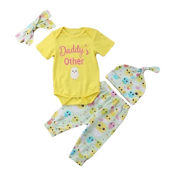 

2018 Summer Baby Boy Clothes Set Kid Boy Girl Tops Chicken Printed Romper+Pants Hat 4pcs Outfit Baby Girls Clothes Set