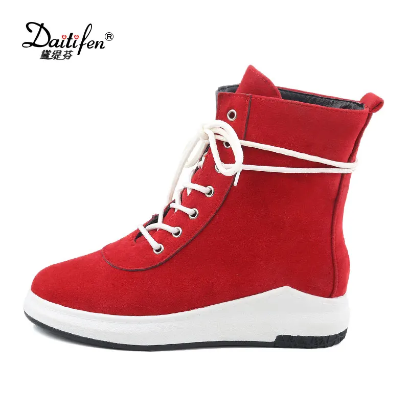 Daitifen Warm Winter Women's Ankle Boots Flock Round Toe Casual Shoes Short Plush Ladies Cross