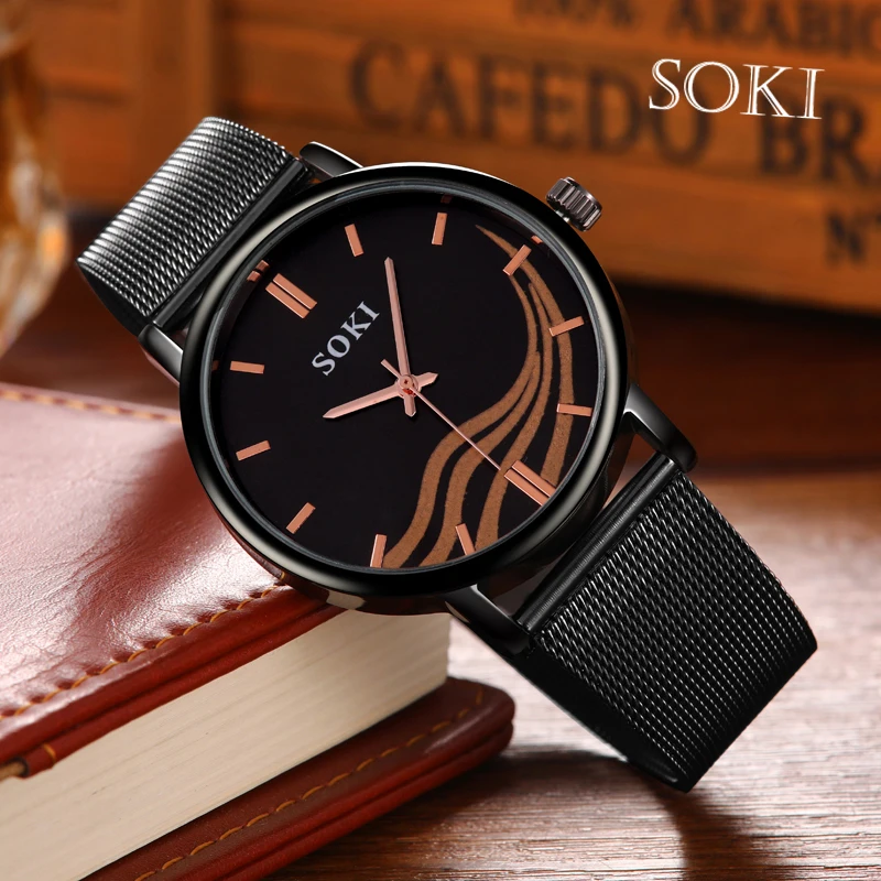 

Quartz Women Watch SOKI Brand Concise Wave mark Lastest Mesh Strap Rose Gold Round Leisure Ladies Watch Relogio Feminino