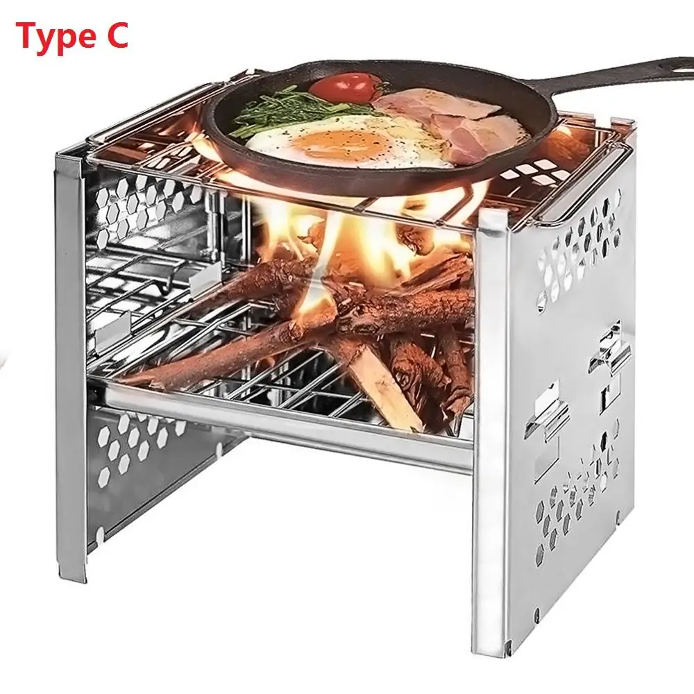 Outdoor Portable Grill Rack Stainless Steel Stove Pan Camping Roasters Picnic