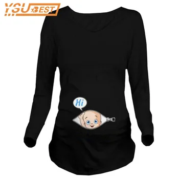 

2019 Spring Autumn Fashion Casual Pregnant Women T-shirt V-Neck Long Sleeves Pregnancy Long Tee Shirts Funny Child Printing