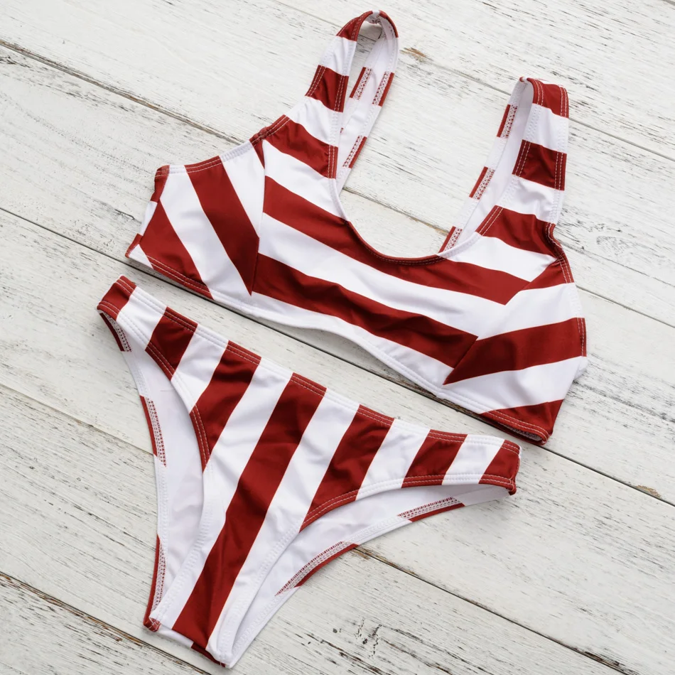 Swimsuit White Red Striped Bikinis Bathing Suits Brazilian Bikinis Set