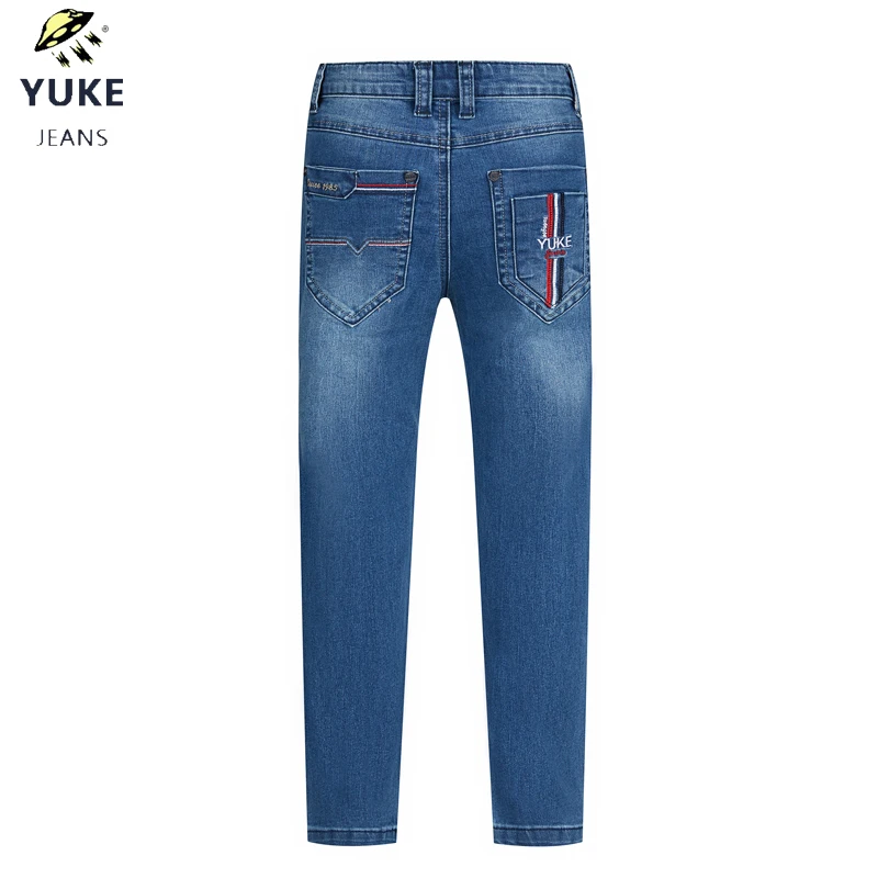 YUKE мальчик, джинсы для женщин Мода эластичная лента Slim Fit повседневные джинсы для мужчин's Стрейчевые прямые джинсы детские От 5 до 10 лет M13727