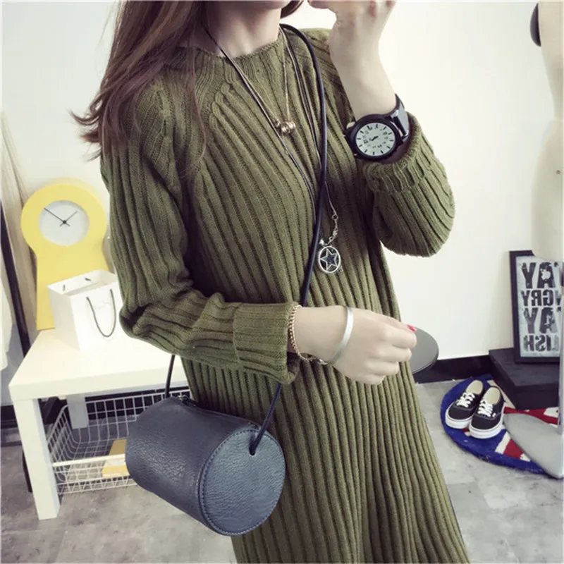 

2017 Long Section Pullover Loose Sweater Female Korean Version Bottoming Long Sleeves Autumn Winter Knitting Thread Dress