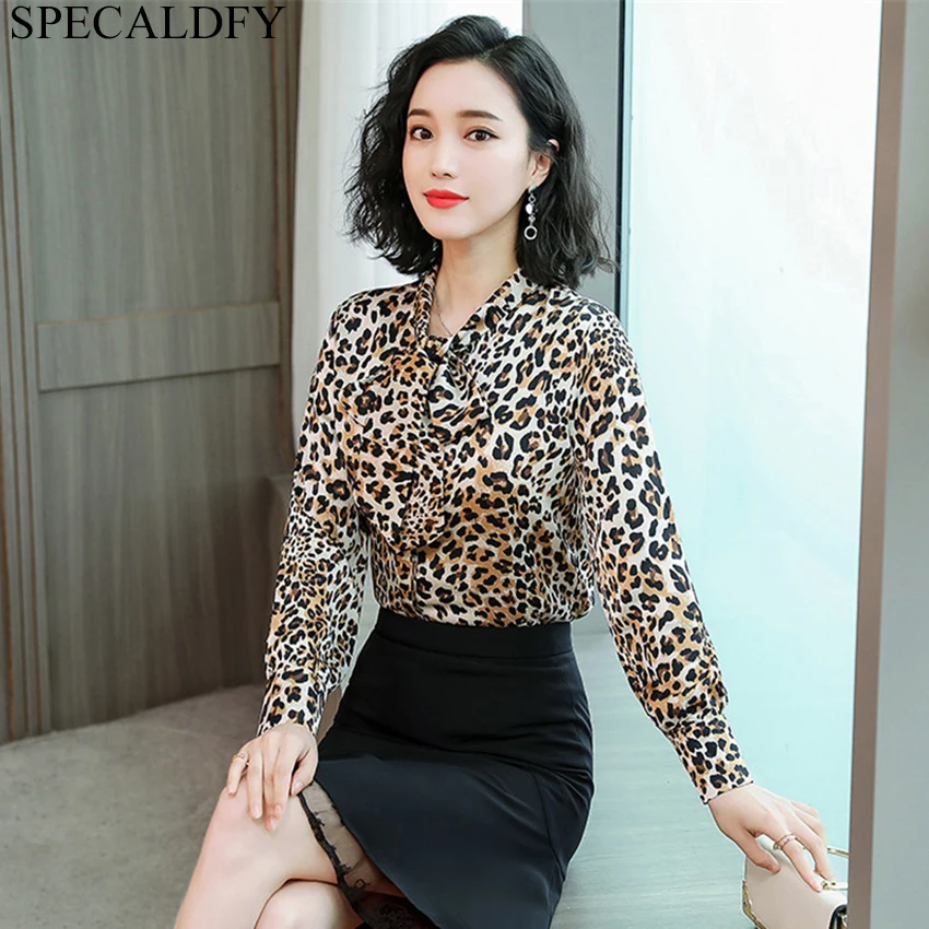 

Fashion Womens Leopard Print Long Sleeve Women Tops And Blouses Loose OL Shirts Party Blusas Femininas Elegant Chemise Femme