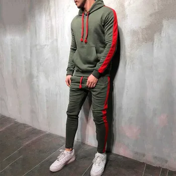 

2019 spring new Men's Sets hooded strip solid color outdoor sports men tracksuit chandal hombre vetements male clothes pants