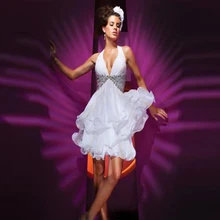 Kostenloser Versand sexy stil A-linie Partei-kleid Drapierte Knie Cocktail Kleider handnagelkorn