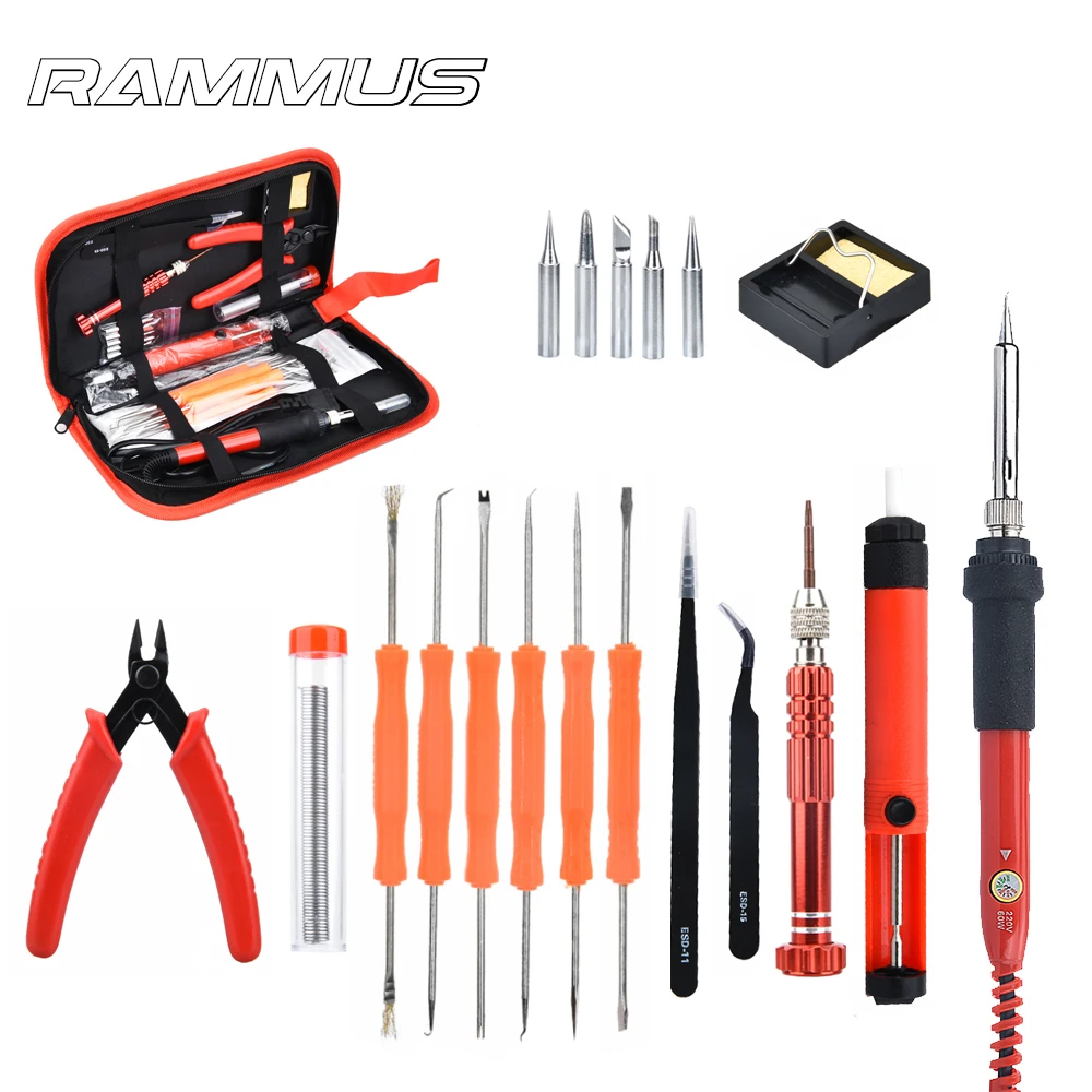 1set 220V 60W Electric Soldering Iron Kit Screwdriver Tweezers Pliers Desoldering Pump Electrician Welding Woodworking Tools | Инструменты