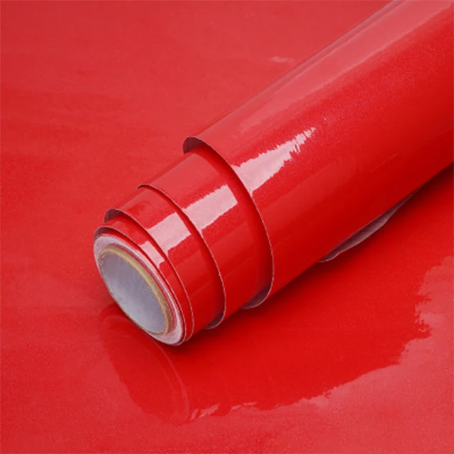 Простые однотонные обои ПВХ водонепроницаемые самоклеющиеся мраморные наклейки для гостиной, кухонных шкафов, мебельная пленка для реставрации - Цвет: Shiny Red