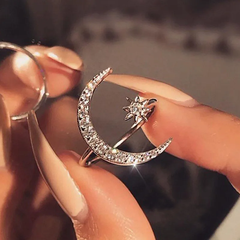KISSWIFE Новая мода «Луна», «Звезды» открытые, кольца на палец для Для женщин Регулируемый Серебряный Цвет обручальное кольцо ювелирные изделия для девочек Подарки