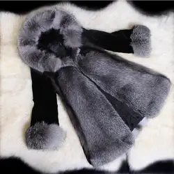 Пальто с искусственным мехом Роскошные Пушистый черный Меховая куртка зимнее теплое пальто с длинными рукавами толстовки длинный мех