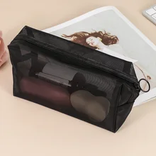 Sac à cosmétiques Transparent en maille unisexe, 1 pièce, sac de voyage à la mode, petit, grand, trousse de toilette noire, organisateur de maquillage, pochette