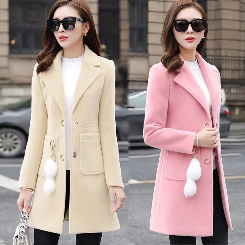 

New 2019 Blends Woolens Overcoat Female Coat Autumn Winter Coats And Jackets Women Plus size Coat Women's Wool Coats Long Tops