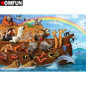 

HOMFUN Full Square/Round Drill 5D DIY Diamond Painting "Animal boat" 3D Diamond Embroidery Cross Stitch Home Decor A18725
