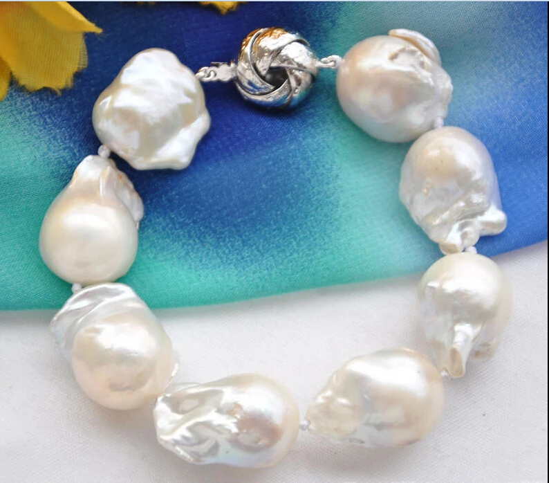 

hot sale FREE SHIPPING ******** Huge 20mm white baroque keshi reborn pearl bracelet 8inch