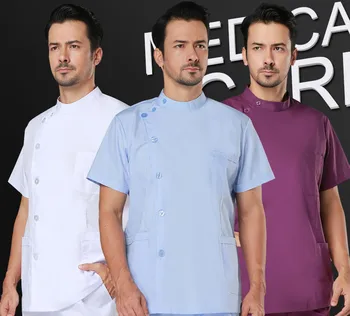 

Hot sale! Medical work wear Hospital Doctor Man white and blue Short sleeve Medical Clothing uniformes hospital uniform designs