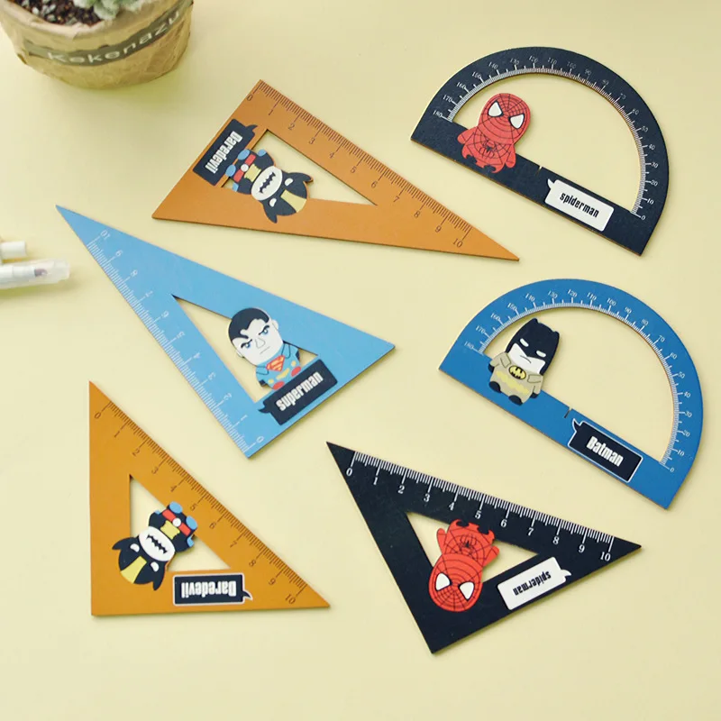 3 pcs/set Creative Super Hero Wooden Ruler Measuring Straight Ruler