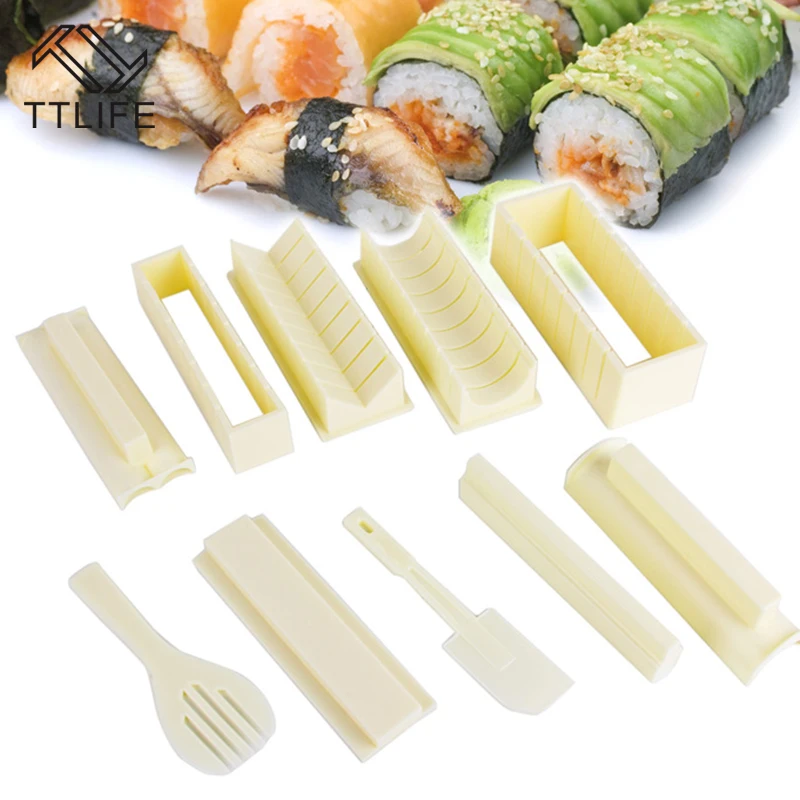 TTLIFE 10 PCS High Quality DIY Sushi Maker Rice Mold Kitchen Sushi