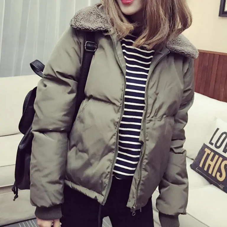 

Autumn Winter Artificial Solid Artific Fur Collar Warm Cotton Tide Female Short Straight Blanket Jacket New Korean Harajuku