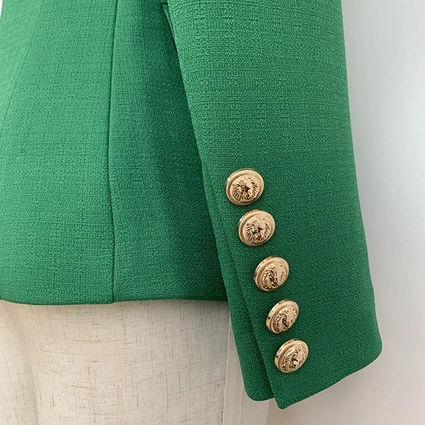 Двубортный зеленый Блейзер на пуговицах, женский дизайнерский высококачественный офисный женский пиджак с длинным рукавом и зубчатым вырезом, осенний блейзер