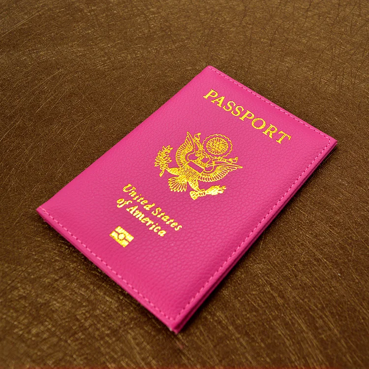 Travel PU Leather Passport Cover Women Pink USA Passport Case Brand American Covers for