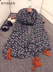 KYQIAO дизайнерский хиджаб шарф Мори девушки осень зима Южная Корея Мода длинный шарф с принтом и кисточками глушитель накидка шаль глушитель