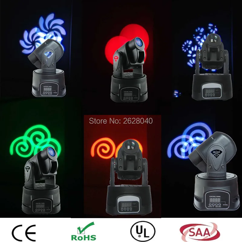 

(6pcs/lot) Fast Shipping 5/13 Channels Mini LED Moving Head Spot Light 15W COB RGB moving head dmx lighting Free Shipping