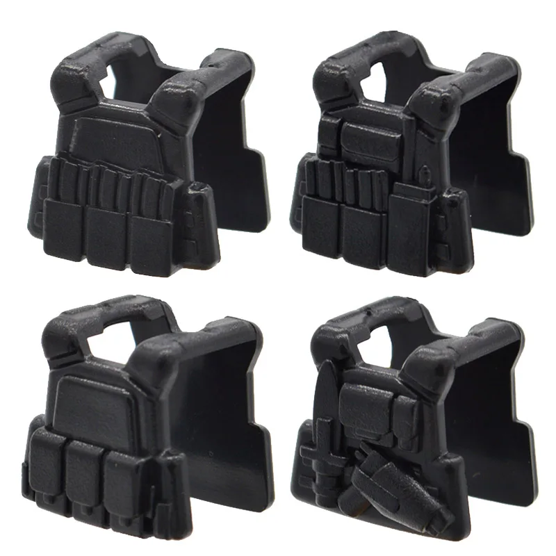 

10pcs/lot WW2 Blocks Black Military Tactical PCV Commando Signal Operator Vests MOC Bricks Part Building Toys for Children