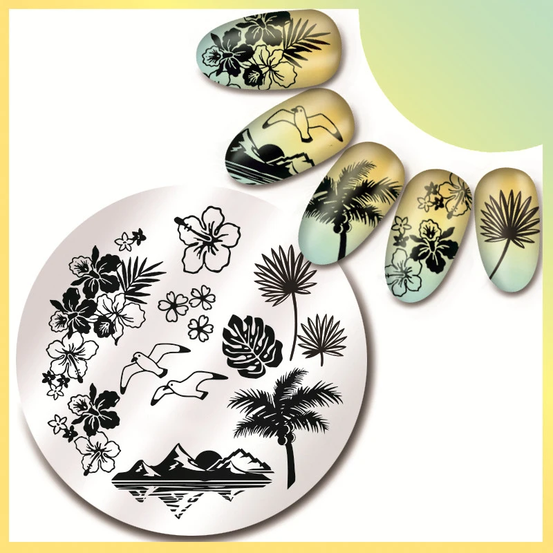 

BORN PRETTY Stamping Plate Summer Natural Scenery Image Templates Stencil Nail Templates Manicure Stamper Nail Art Printing Tool