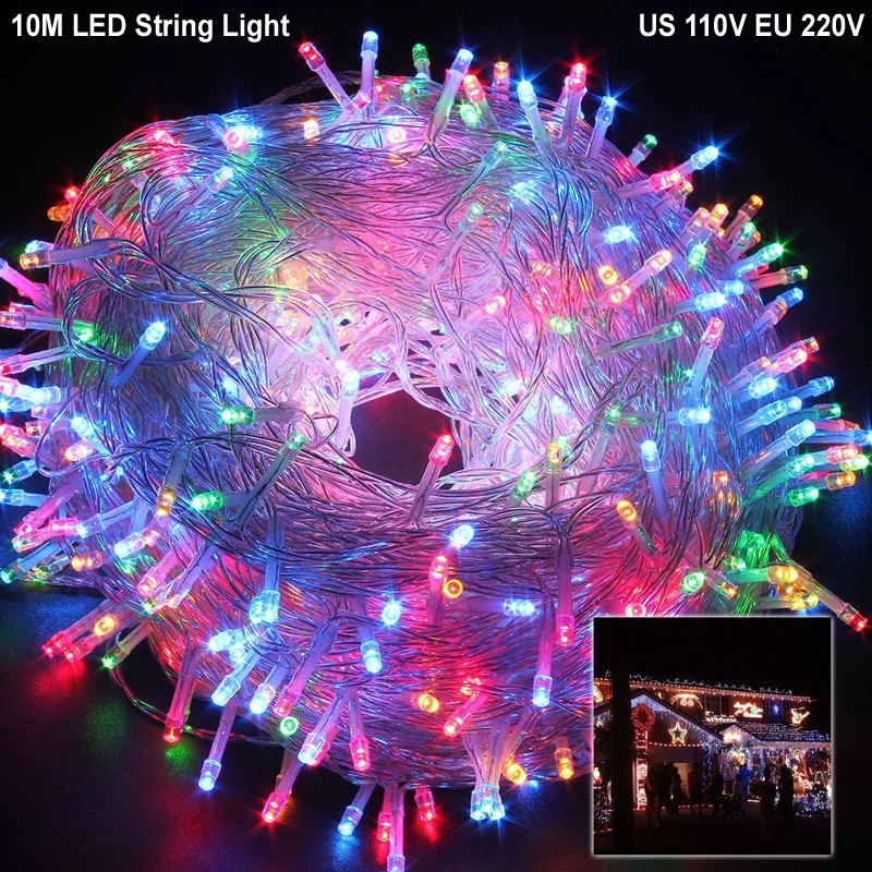 DZ30 10M Waterproof Led string light RGB color 100led led Strip AC110V 220V Christmas light Decoration