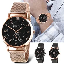 Мужские часы, простые, тонкие, с циферблатом, деловые, кварцевые, наручные часы, розовое, сплав, с сетчатым ремешком, Лидирующий бренд ZOLFA, Relogio Masculino@ 50