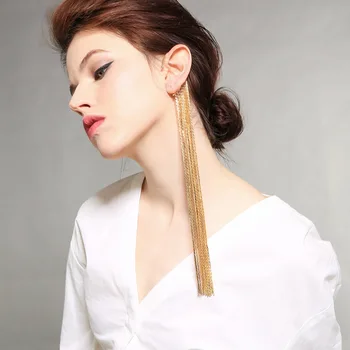 

2018.11.11 JOOLIM Shinny Gold Ultra Long Tassel Earring Drop Earring Statement Earring Jewelry Wholesale Cuff Earring
