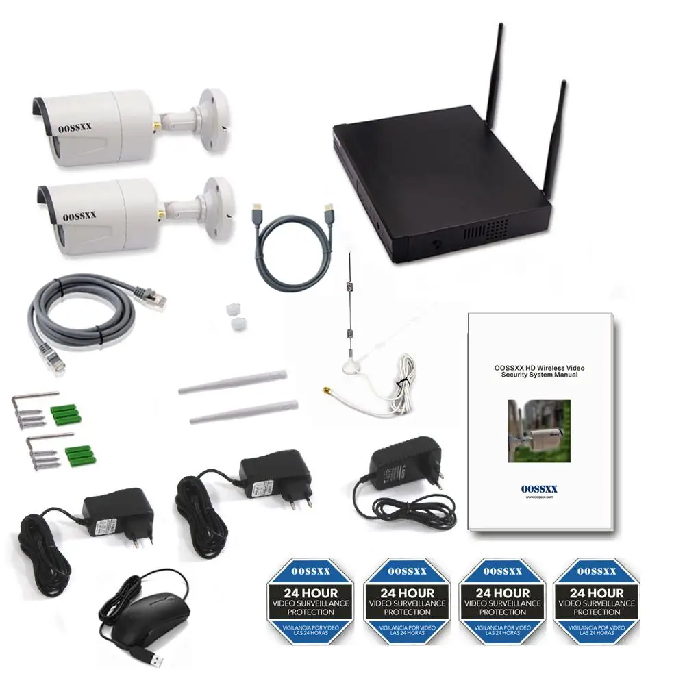 OOSSXX 8CH Беспроводной NVR комплект камер видеонаблюдения 2шт 1080P 2.0MP Крытый Открытый IP камера безопасности Wifi система видеонаблюдения