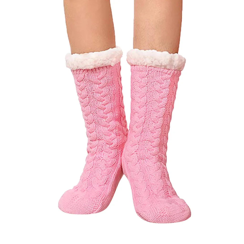 Новые Женские Удобные однотонные носки зимние теплые носки для сна домашние Пушистые Носки-тапочки пушистые теплые носки с флисовой подкладкой Рождественский подарок meias@ 30