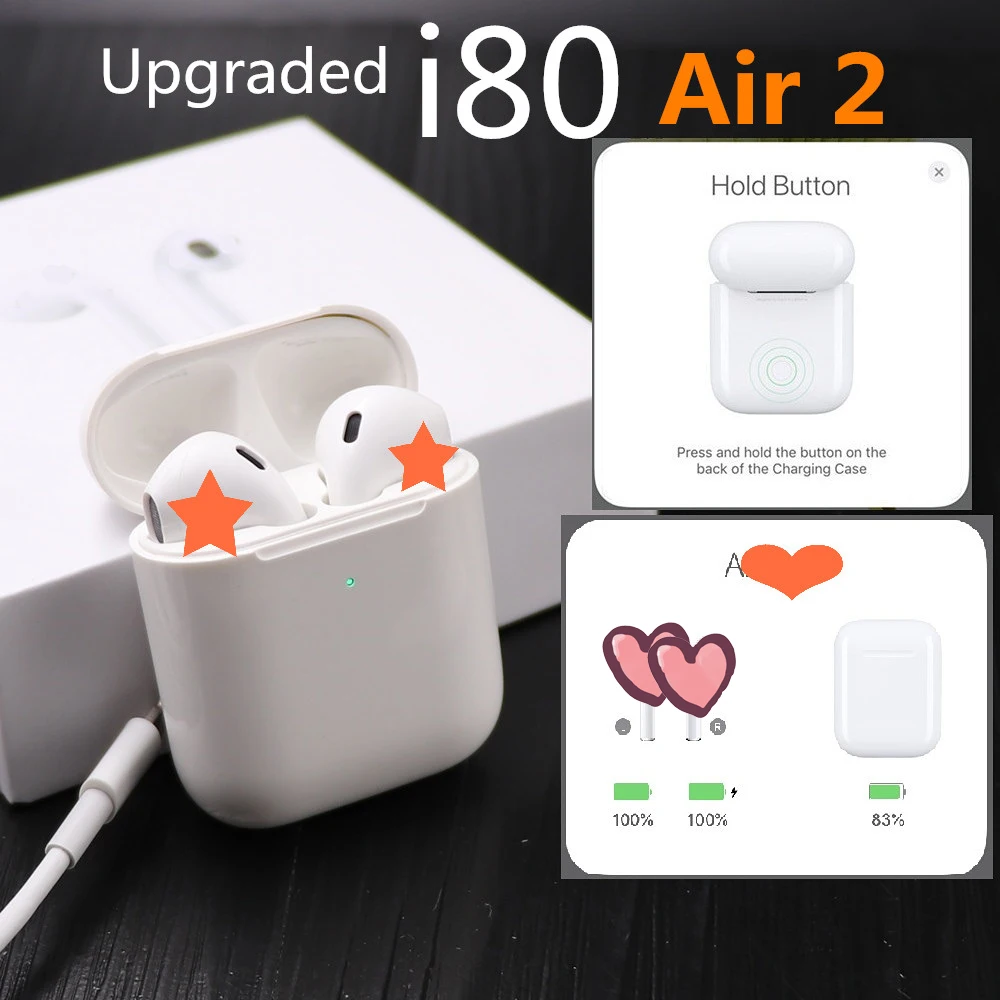 I80 tws 1:1 Реплика Air 2 беспроводные Bluetooth наушники всплывающие Qi Беспроводная