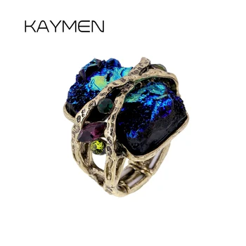 

KAYMEN Luxurious Statement Wedding Ring, Antique Bronze Elastic Vintage Women Promise Fashion Ring RI-02008