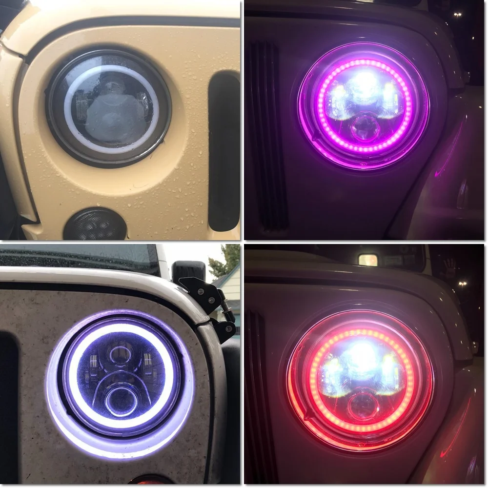 2шт RGB Halo Angel Eye Bluetooth дистанционный 7 дюймовый налобный фонарь для 1997 ~ 2016 Jeep Wrangler JK LJ