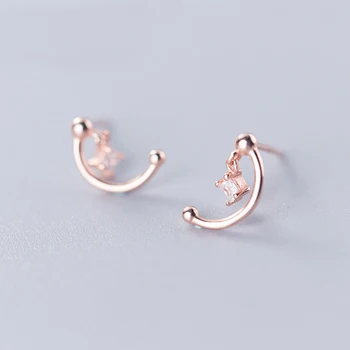 

MloveAcc New Arrival Real 925 Sterling Silver Arc with CZ Charm Stud Earrings for Women Fashion Brand S925 Silver Jewelry Gift