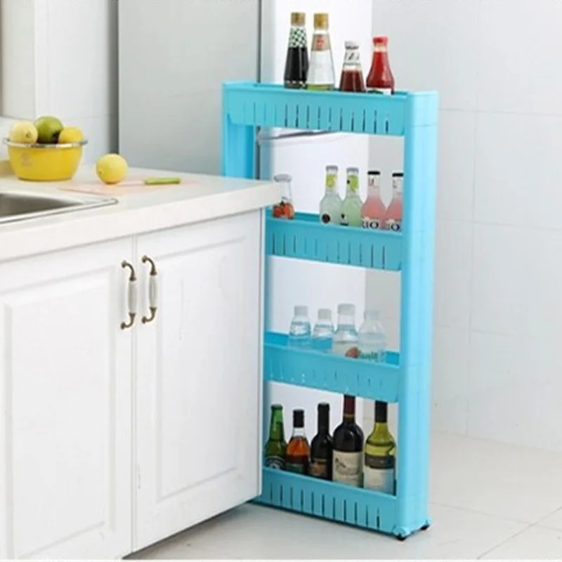 Movable Plastic Interspace Storage Rack Refrigerator Space Rack with Roller Shelves Kitchen Bathroom Strollers Interval 4-layer Movable Plastic Interspace Storage Rack Refrigerator Space Rack with Roller Shelves Kitchen Bathroom Strollers Interval 4-layer