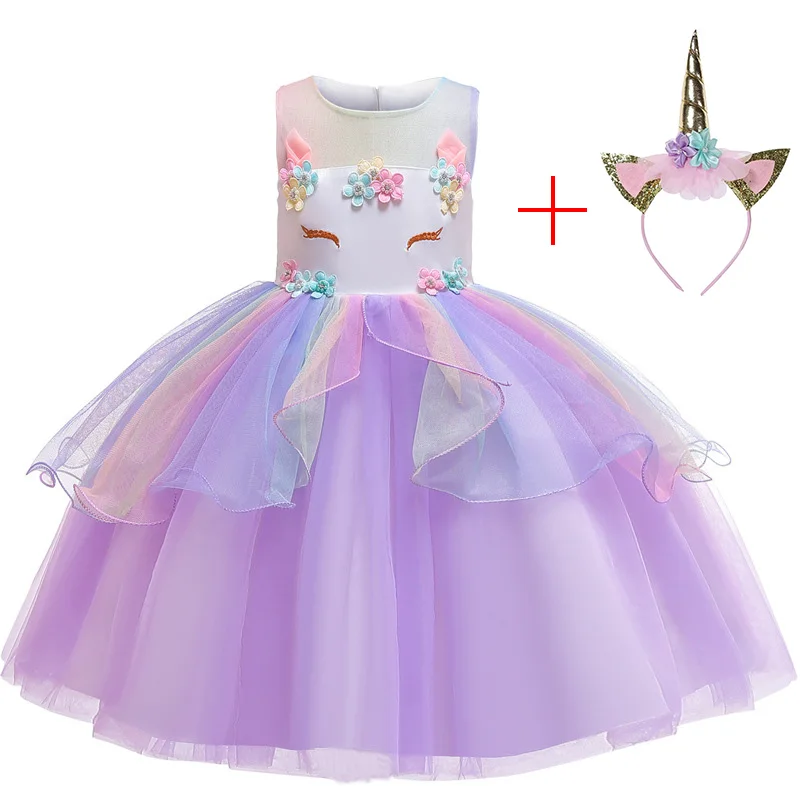 New 2019 Children Girls Unicorn Tutu Dress Rainbow Princess Kids Birthday Party Christmas Carnival Dress Girls Wedding Costume