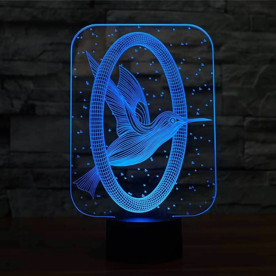 3D ночник Hummingbird 7 цветов изменяющийся светодиод USB лампа анимационная птица