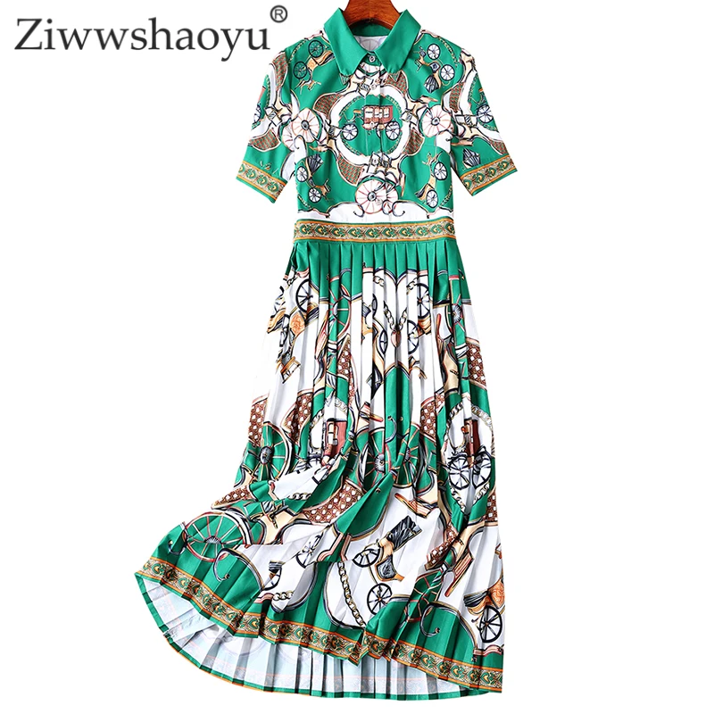

Ziwwshaoyu Elegant Print dresses Turn-down Collar Draped temperament Slim dress Spring and summer new women's