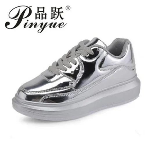 

2018 Fashion Women Thick Shoes Casual Golden Patent Leather Gold Flat Platform Shoes Women's Lace Up Female Shoes Woman